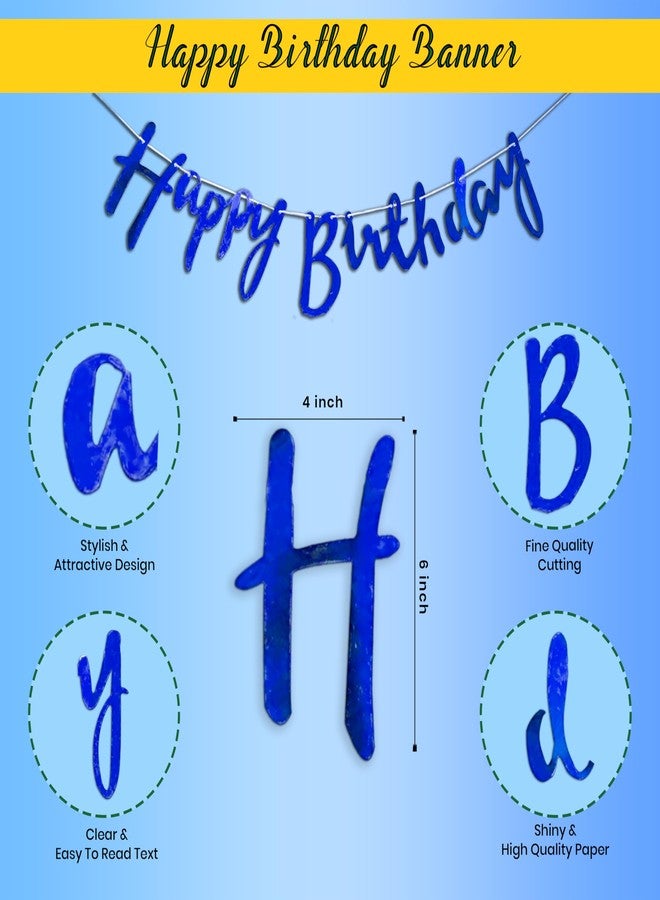 1iAM Happy Birthday Decoration Item for Boys, Girls | Pack of 45 - 1pc Banner, Net, Light, Arch & 41pcs Balloons | Romantic Blue White Cabana Birthday Decoration Kit for Husband | Party Supplies - Image 4